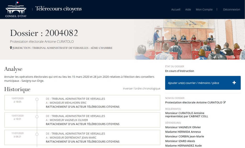 Savigny-sur-Orge : la protestation électorale d&rsquo;Antoine CURATOLO pour faire annuler l&rsquo;élection municipale&nbsp;2020