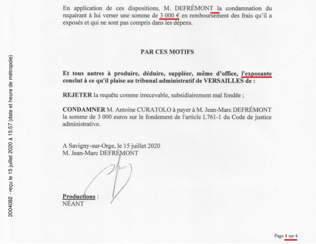 Demandes d’annulation des élections municipales 2020 à Savigny-sur-Orge : mes répliques aux moyens d’irrecevabilité de Jean-Marc&nbsp;DEFRÉMONT