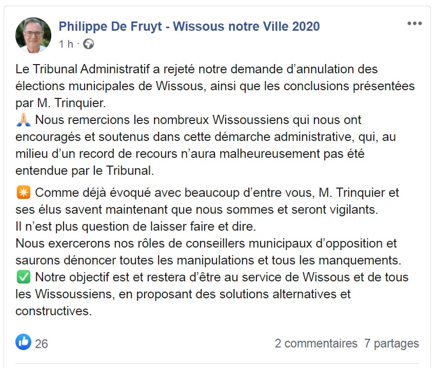 Wissous : le Tribunal administratif confirme l&rsquo;élection de Richard TRINQUIER (et comparaison avec Savigny-sur-Orge)