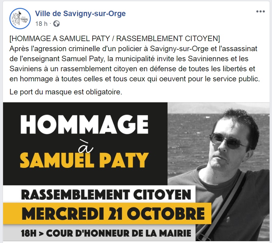 Pourquoi je ne participerai au rassemblement citoyen en hommage à Samuel PATY à Savigny-sur-Orge