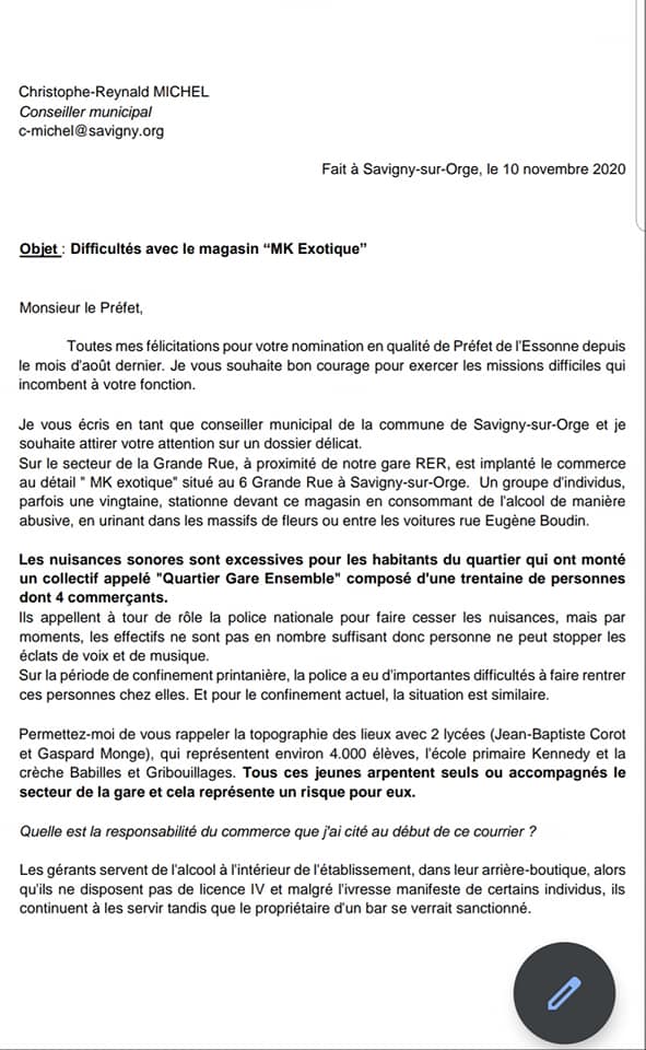 Sur les difficultés de Christophe-Reynald MICHEL avec le magasin MK&nbsp;Exotique