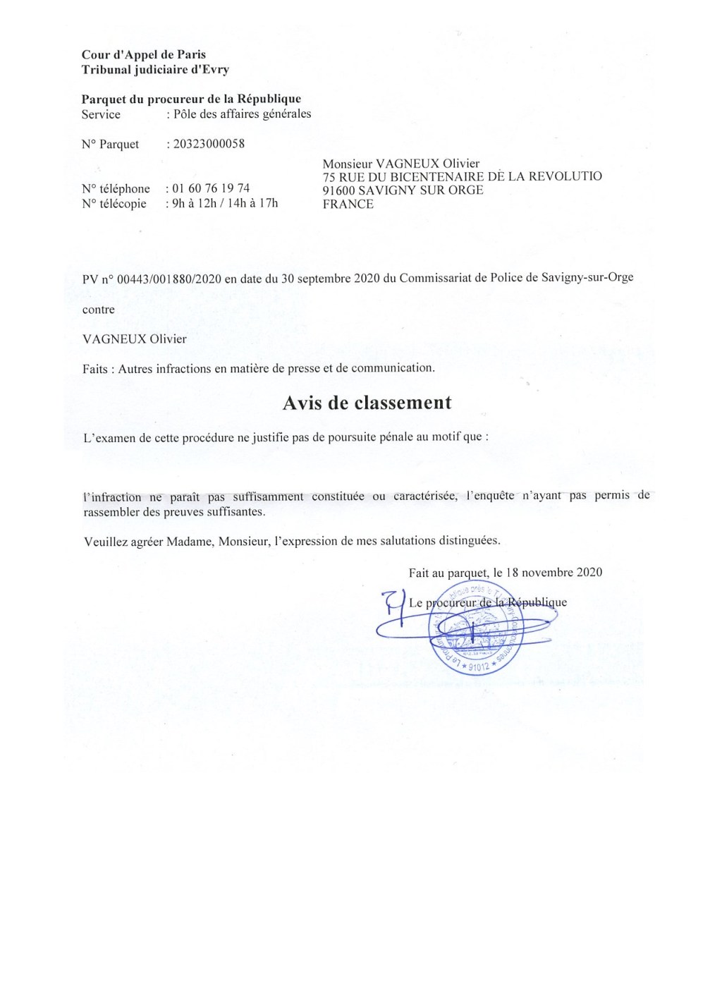 Les 3 plaintes en diffamation de MEHLHORN et DEFRÉMONT contre ma personne classées d&rsquo;un seul coup&nbsp;!!!