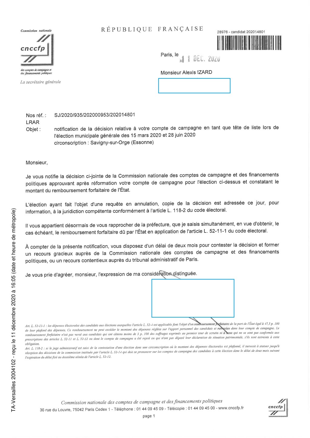 Municipales 2020 à Savigny-sur-Orge : 1000 euros de pénalités pour les comptes de campagne d’Alexis&nbsp;IZARD