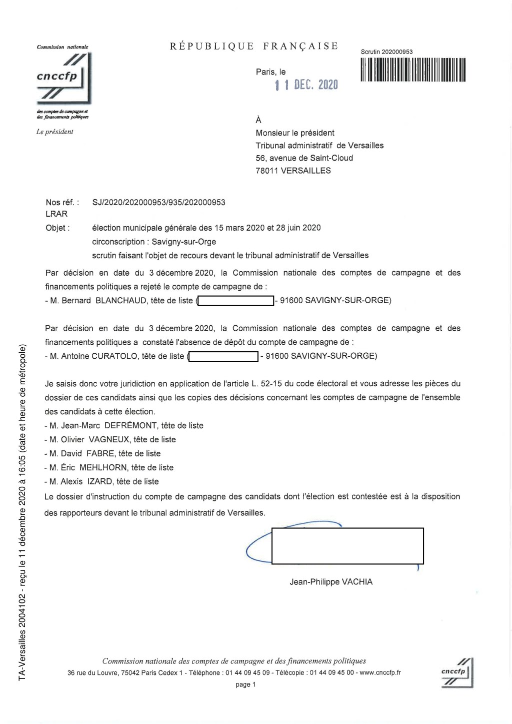 Municipales 2020 à Savigny-sur-Orge : le compte IZARD approuvé avec pénalité, les comptes BLANCHAUD et CURATOLO rejetés&nbsp;!