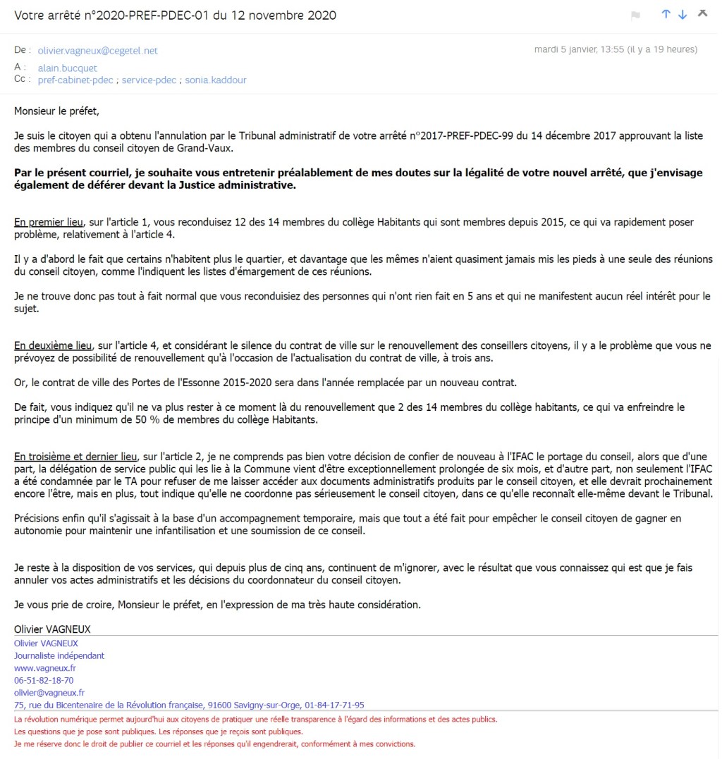 Les cons ! L&rsquo;arrêté fixant la nouvelle composition du conseil citoyen de Grand-Vaux a été publié le 03 décembre 2020&nbsp;!