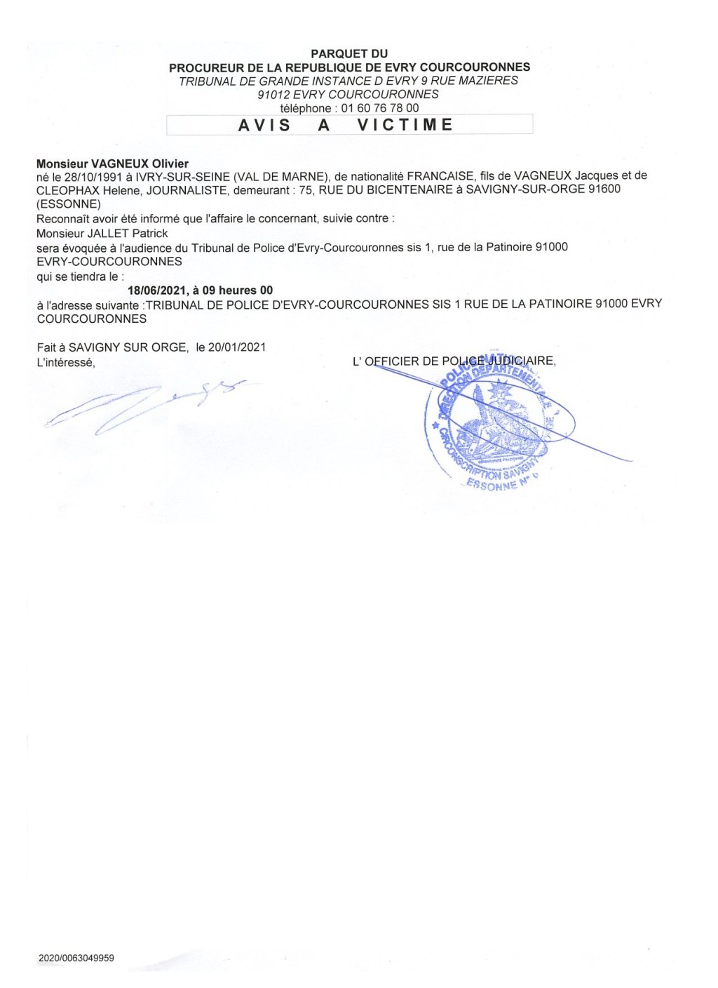 Patrick JALLET renvoyé devant le Tribunal de police pour ses menaces et injures homophobes sur Twitter contre Olivier&nbsp;VAGNEUX