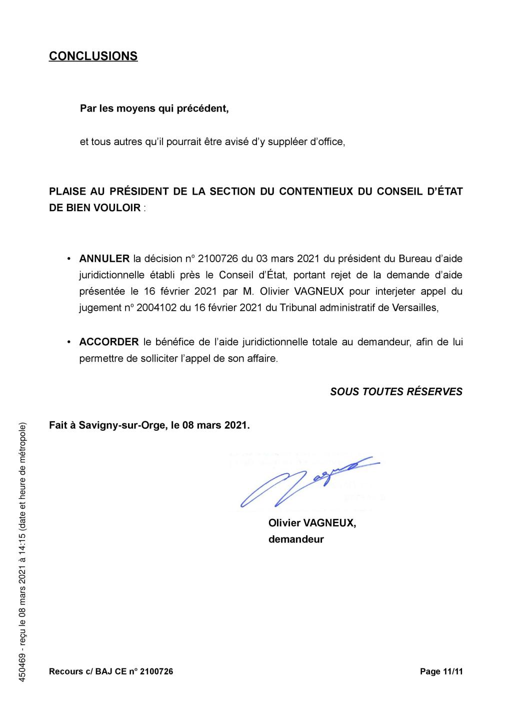 Mon mémoire en annulation de la décision de refus d&rsquo;aide juridictionnelle pour interjeter appel devant le Conseil d&rsquo;État (élections municipales 2020 de Savigny-sur-Orge)