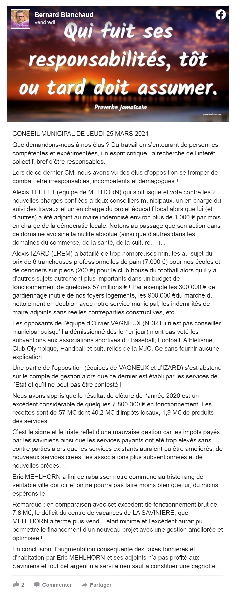 Mais pourquoi les Saviniens penseraient comme Bernard BLANCHAUD alors qu&rsquo;ils n&rsquo;ont pas voté pour lui&nbsp;?