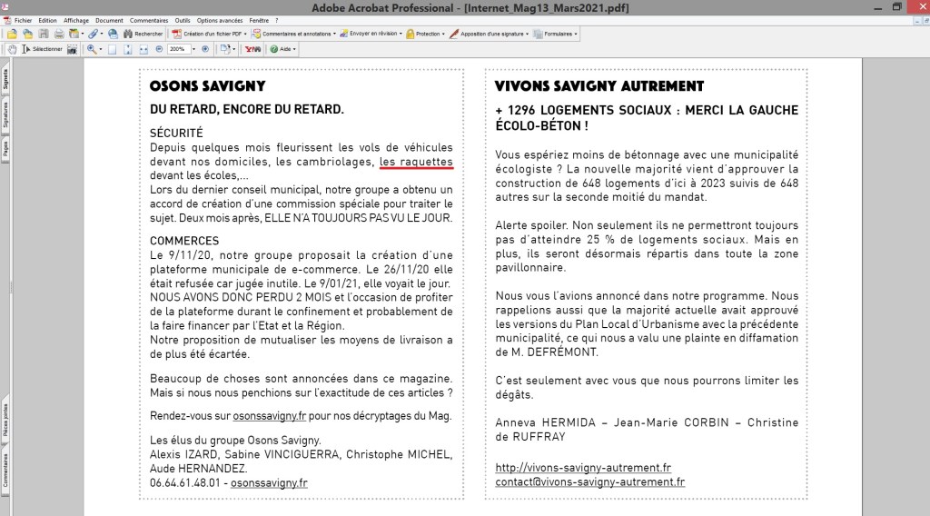 La liste Osons Savigny dénonce « les raquettes » devant les&nbsp;écoles