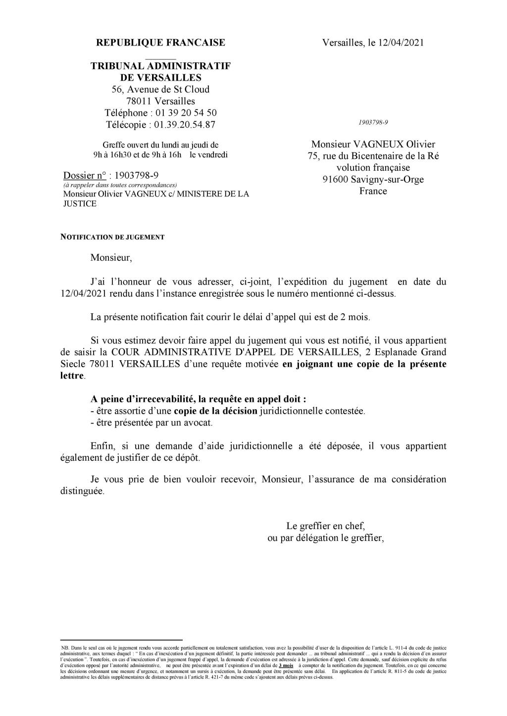 Olivier VAGNEUX échoue à obtenir l&rsquo;annulation de la décision qui le dégage de son engagement d&rsquo;écrivain public bénévole à la maison d&rsquo;arrêt de&nbsp;Fleury-Mérogis