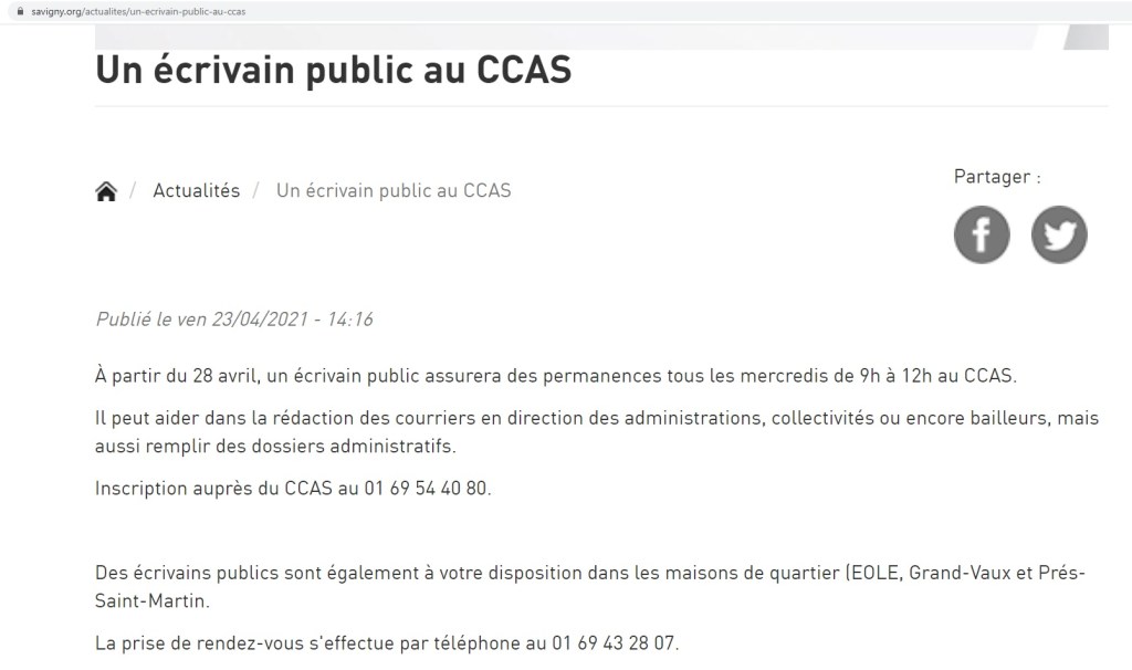Non, Olivier VAGNEUX n&rsquo;est pas l&rsquo;écrivain public au CCAS de Savigny-sur-Orge