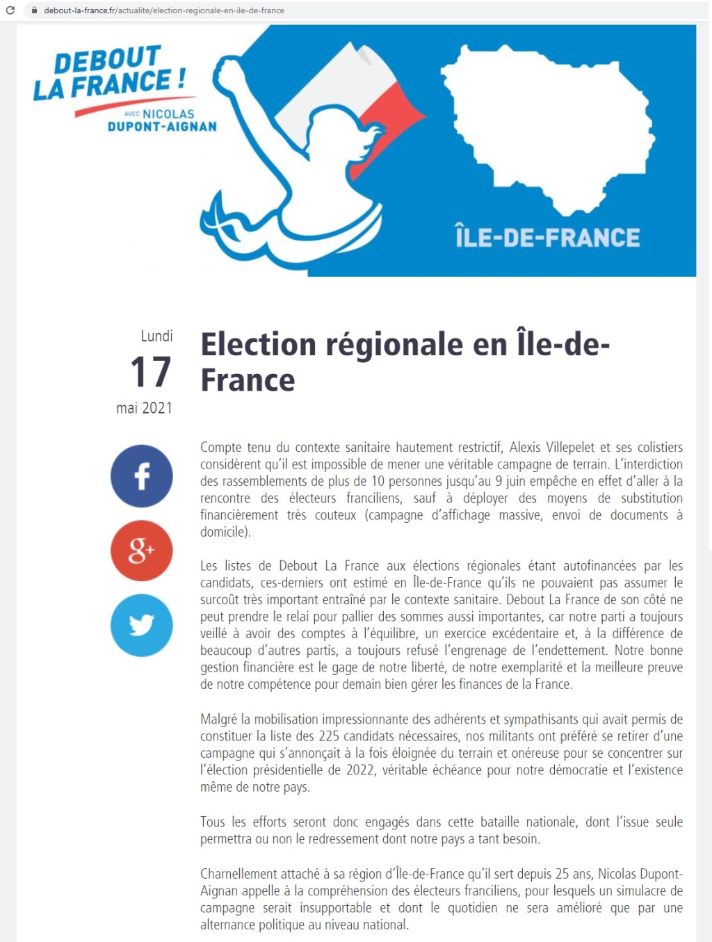 Régionales 2021 : le chant du cygne pour Debout la France qui renonce à se présenter en Île-de-France&nbsp;?