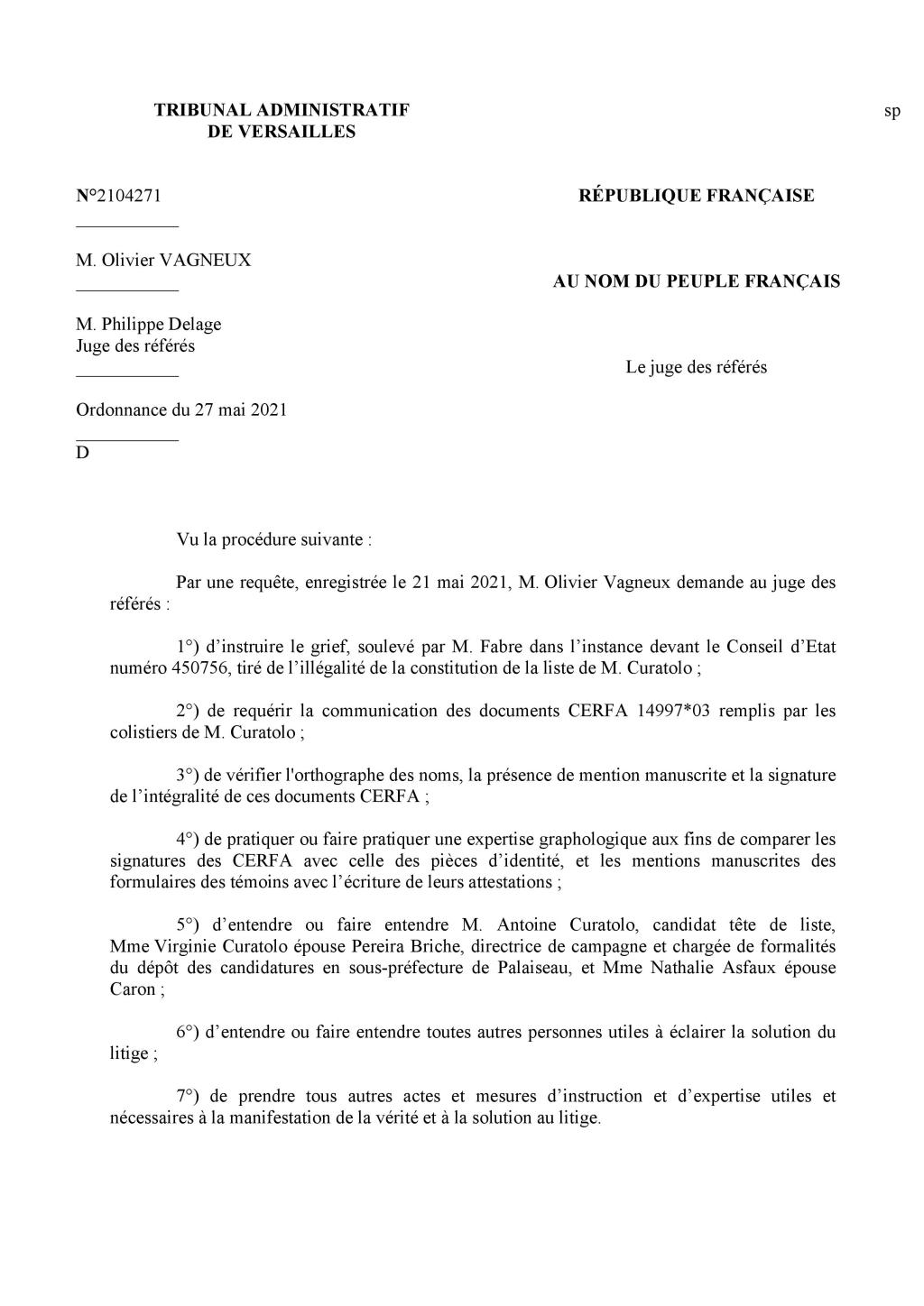 Pendant ce temps, encore un référé rejeté pour Olivier VAGNEUX (Annulation des élections municipales 2020 à Savigny-sur-Orge)