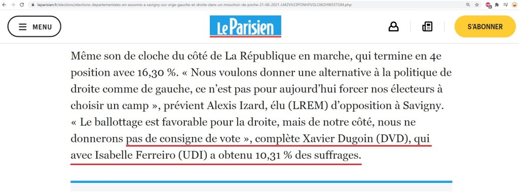 Départementales 2021 à Savigny-sur-Orge : Isabelle FERREIRO et Xavier DUGOIN ne donnent pas de consigne de vote pour le second&nbsp;tour