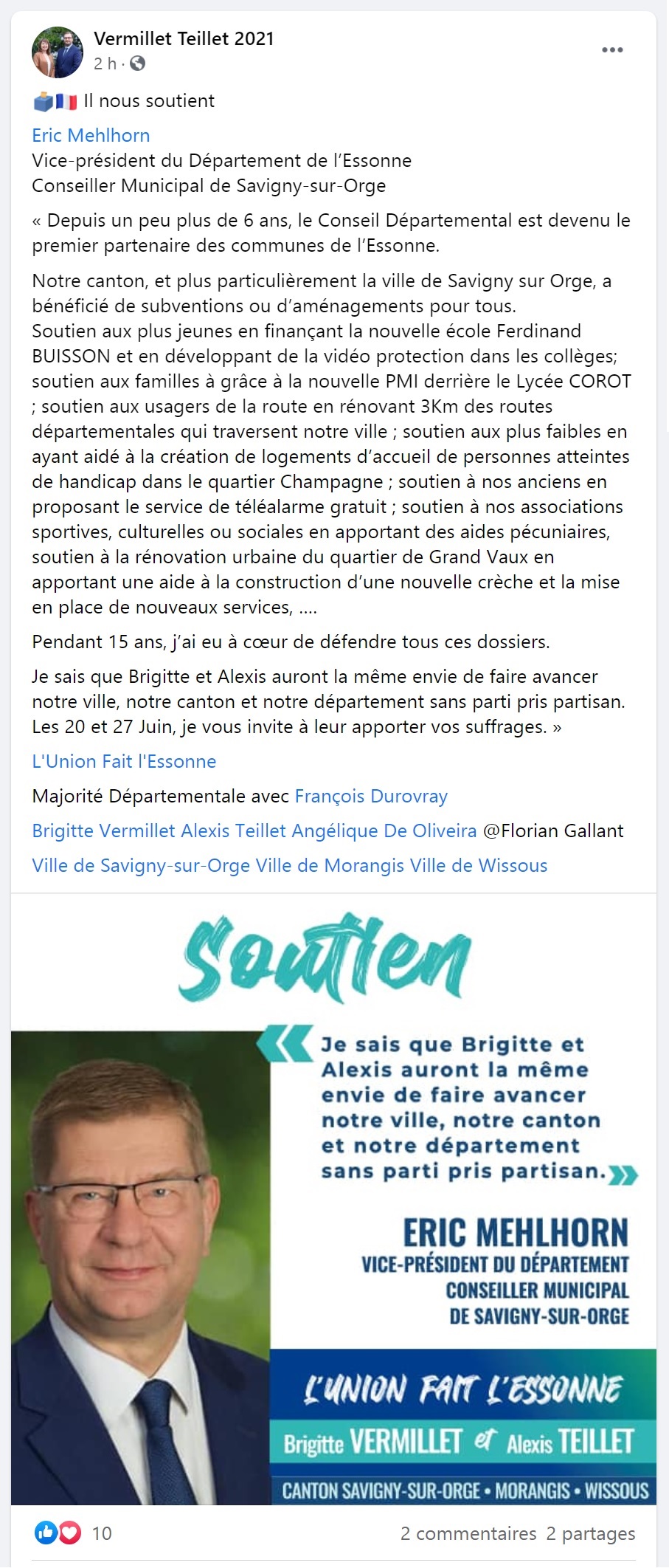 Éric MEHLHORN soutient Brigitte VERMILLET et Alexis TEILLET : Saviniens, vous savez ce qu&rsquo;il vous reste à faire&nbsp;!