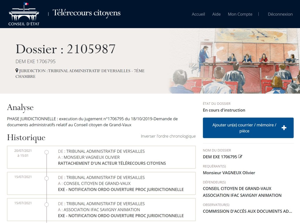 Le Tribunal administratif de Versailles ouvre une procédure juridictionnelle en vue de l&rsquo;exécution du jugement ordonnant la communication des productions du conseil citoyen de Grand-Vaux à Savigny-sur-Orge