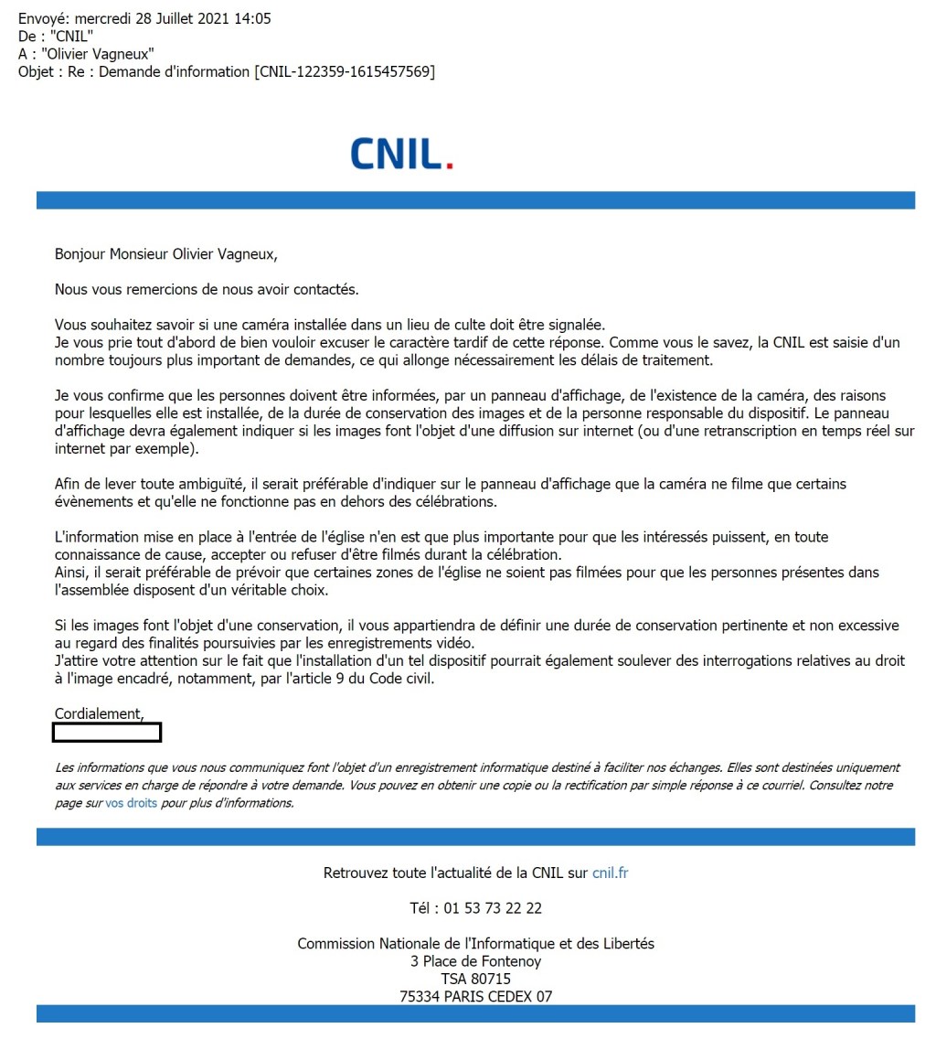 Caméras dans les églises et autres lieux de culte : la CNIL rappelle l&rsquo;application des règles du droit&nbsp;commun