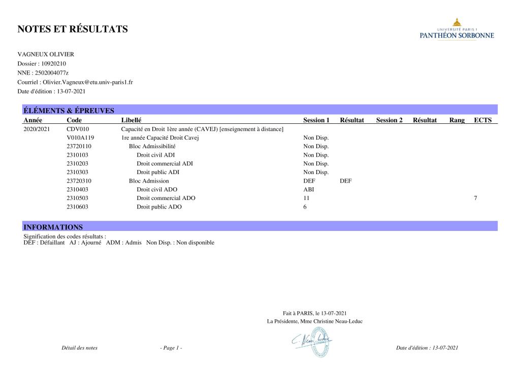 Capacité de droit : Olivier VAGNEUX valide des matières et obtient des ECTS sans même passer les épreuves&nbsp;!