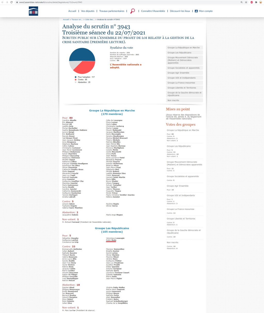 Sans surprise, le député Robin REDA a approuvé le passe sanitaire…