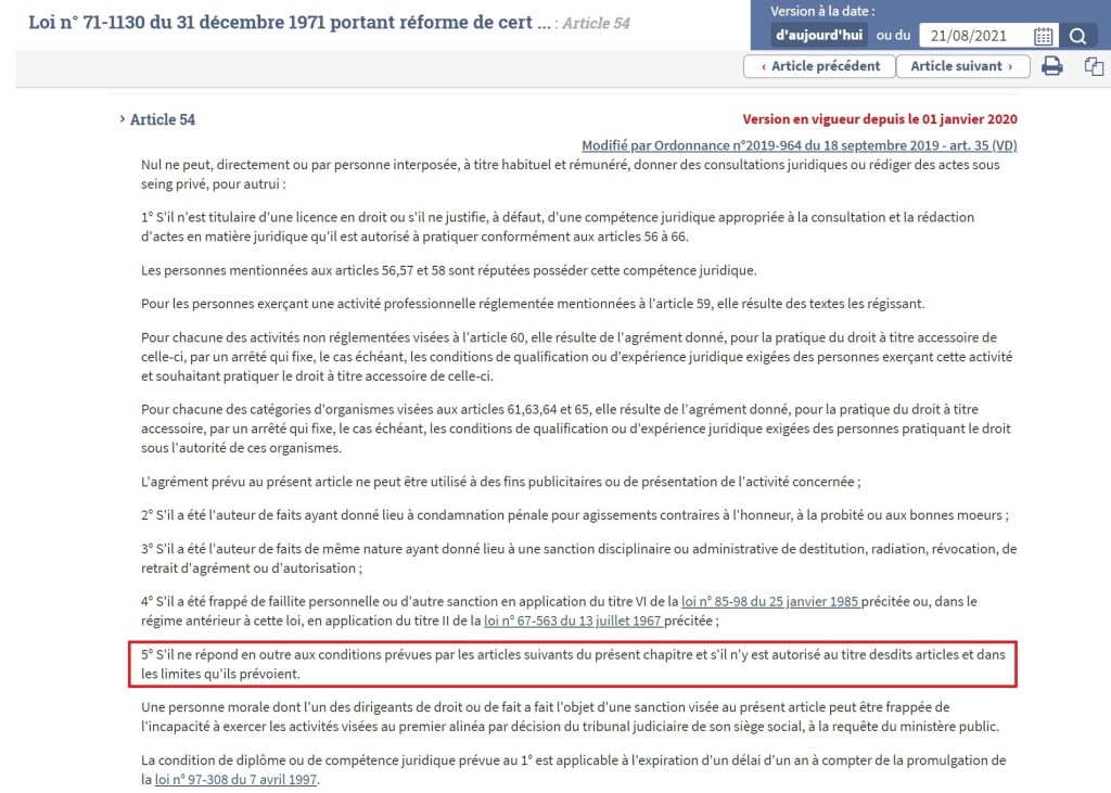 Vos questions : Olivier VAGNEUX peut-il exercer le métier de juriste avec sa licence de droit&nbsp;?