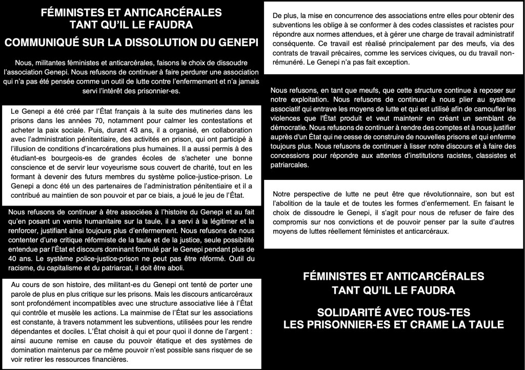 Sur la dissolution du Genepi (Groupement étudiant national d&rsquo;enseignement aux personnes&nbsp;incarcérées)