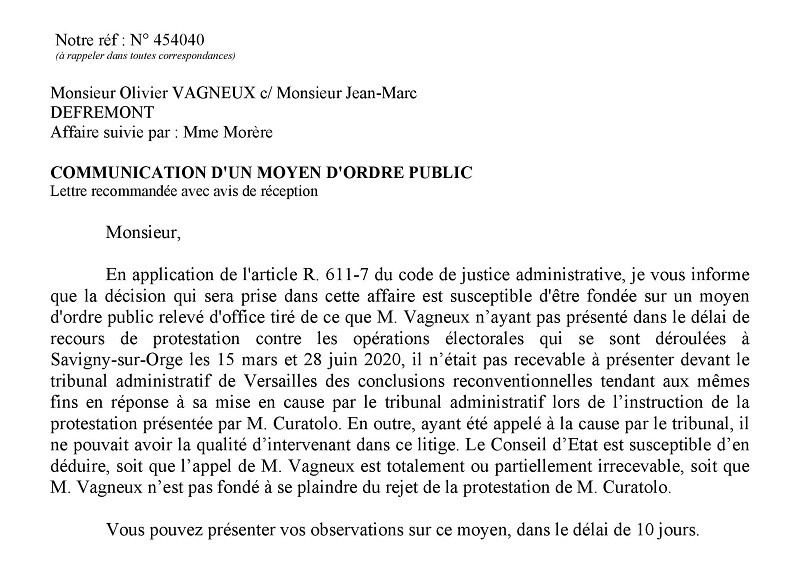 Annulation des municipales 2020 à Savigny-sur-Orge : ma réponse au moyen d&rsquo;ordre public (version&nbsp;accessible)