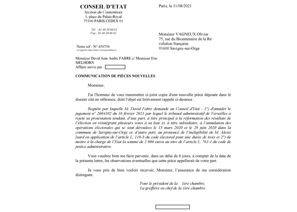 Annulation des municipales 2020 à Savigny-sur-Orge : le ministère de l&rsquo;Intérieur confirme l&rsquo;authenticité des documents produits par Olivier&nbsp;VAGNEUX