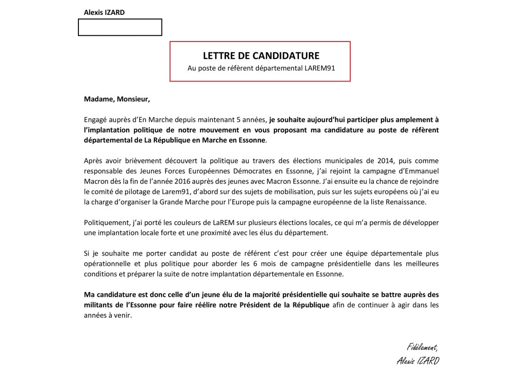 Octobre 2021 : Alexis IZARD commence sa campagne… pour devenir référent départemental LaREM de&nbsp;l&rsquo;Essonne