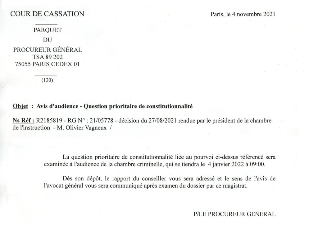 Olivier VAGNEUX obtient l’examen par la Cour de cassation de sa première question prioritaire de constitutionnalité en matière pénale&nbsp;!