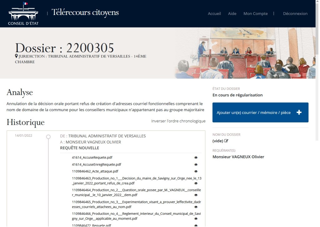 Je demande au juge administratif d&rsquo;enjoindre Alexis TEILLET à créer des adresses courriels pour les élus demandeurs de son&nbsp;opposition