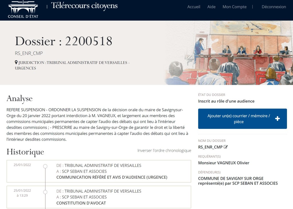 Mon communiqué de presse pour annoncer l&rsquo;audience du référé suspension contre la décision d&rsquo;Alexis TEILLET de refuser aux élus la possibilité d&rsquo;enregistrement des commissions&nbsp;municipales