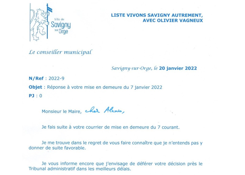 Ma réponse (sur papier à en-tête) à la mise en demeure d&rsquo;Alexis TEILLET qui m&rsquo;intime de renoncer à utiliser du papier à&nbsp;en-tête