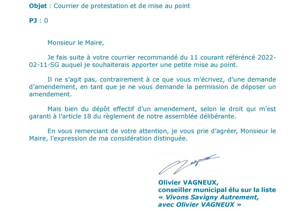 Petite mise au point auprès d&rsquo;Alexis TEILLET sur le droit d&rsquo;amendement des élus&nbsp;municipaux