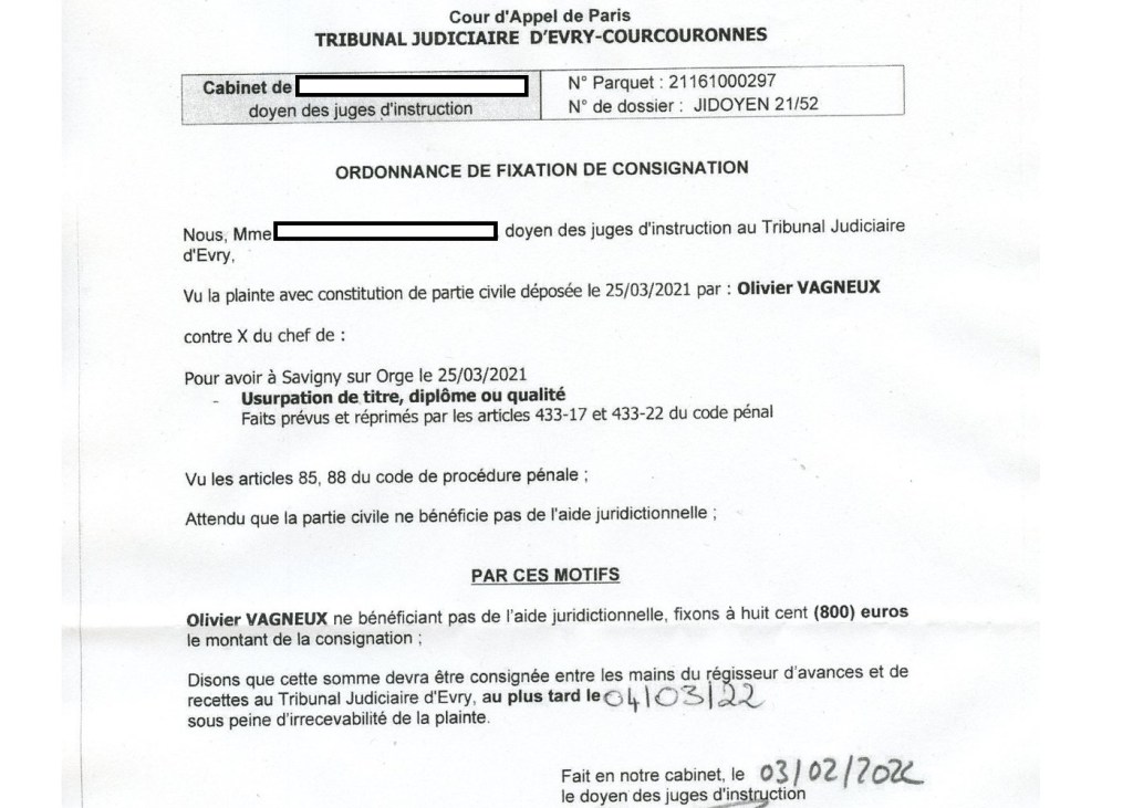 Usurpation de qualité d&rsquo;auditeur à l&rsquo;IHEDN par Alexis IZARD et Christophe-Reynald MICHEL : Olivier VAGNEUX a&nbsp;consigné