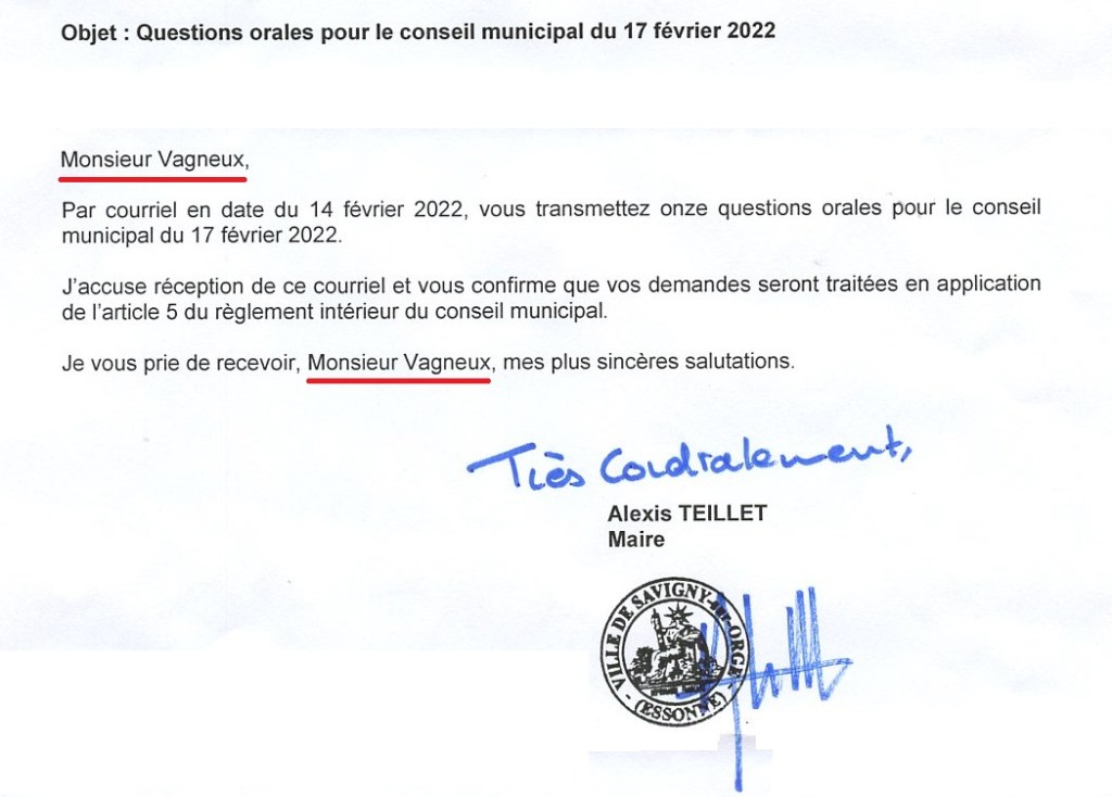Le maire de Savigny-sur-Orge ne respecte pas la préséance due aux conseillers municipaux…