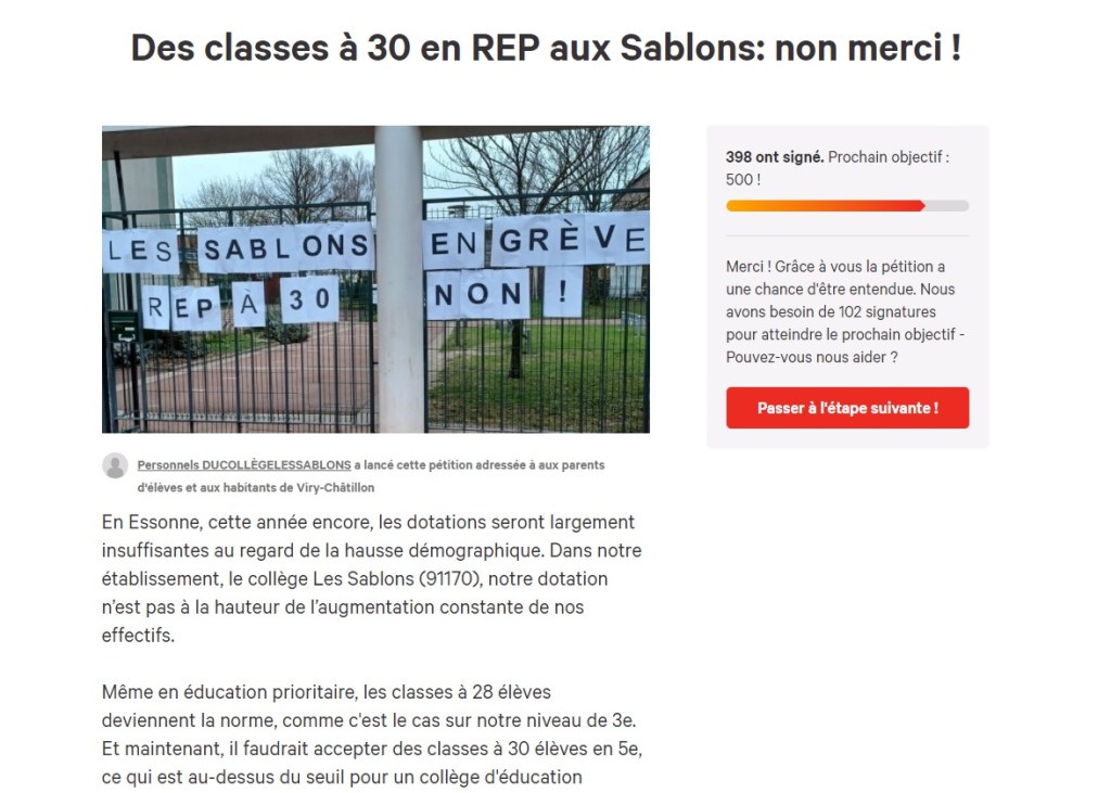 Viry-Châtillon : une pétition contre les classes de 30 élèves au collège REP des&nbsp;Sablons