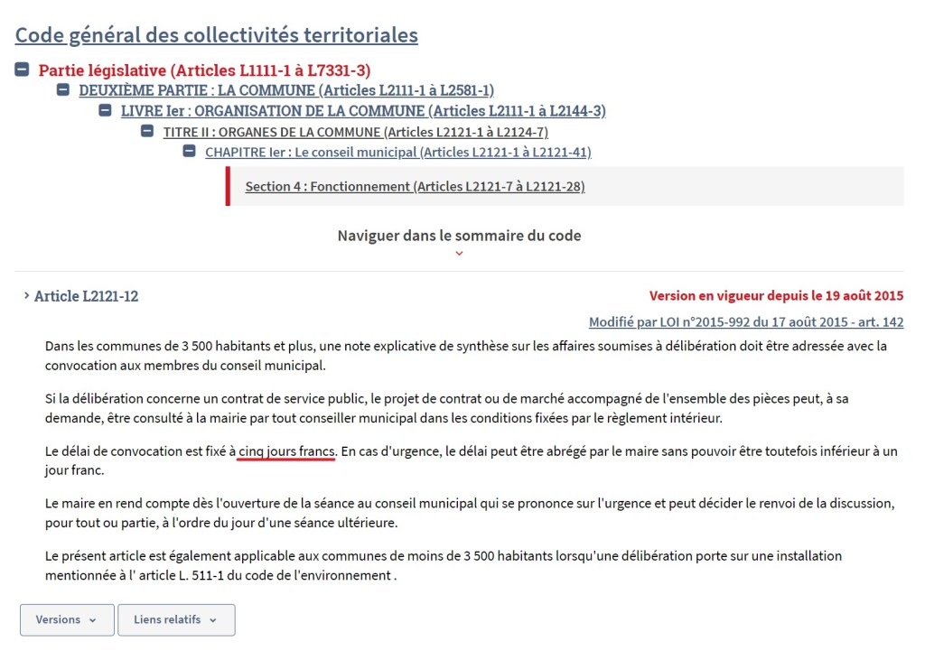 Compter les trois ou cinq jours francs du délai de convocation du conseil municipal (article L. 2121-12 du code général des collectivités territoriales – L2121-12&nbsp;CGCT)