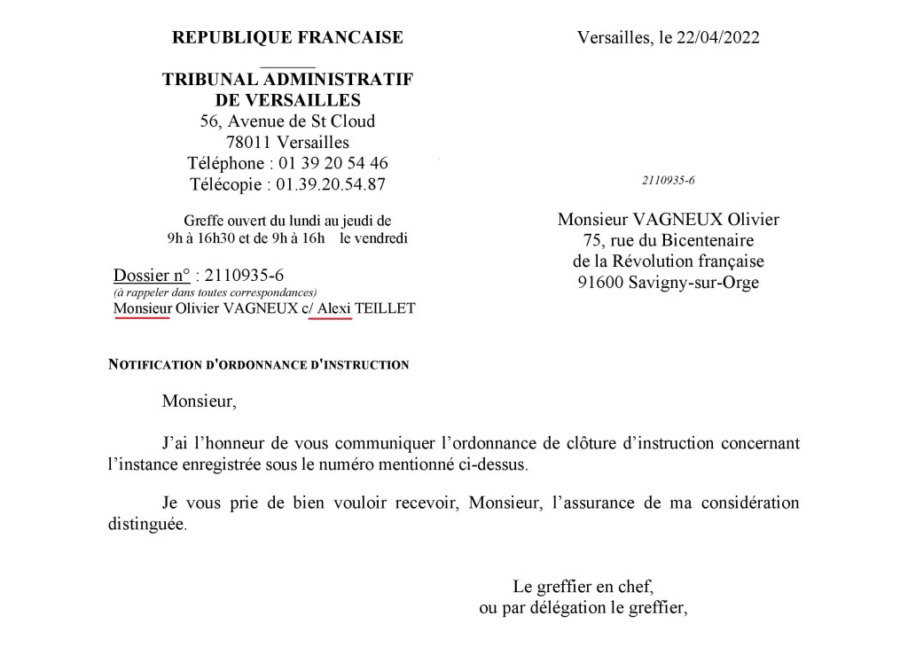 Protestation électorale contre l&rsquo;élection municipale 2021 de Savigny-sur-Orge : la clôture d&rsquo;instruction est fixée au lundi 9 mai&nbsp;2022