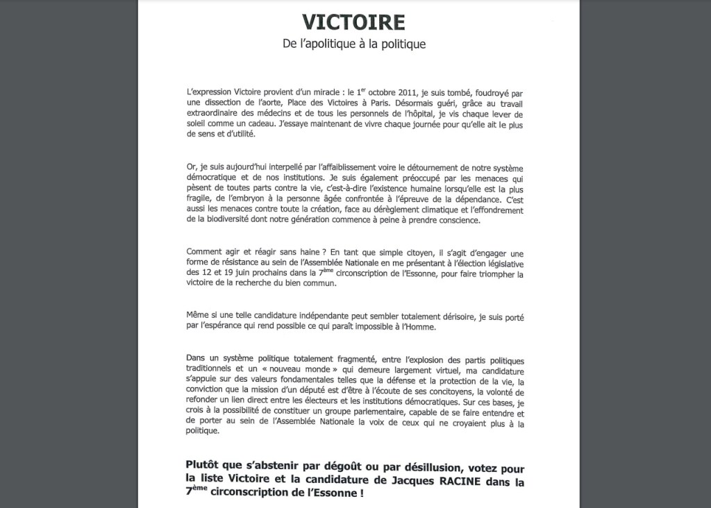 Législatives 2022 en Essonne : l&rsquo;insurmontable contradiction de la candidature de Jacques&nbsp;RACINE