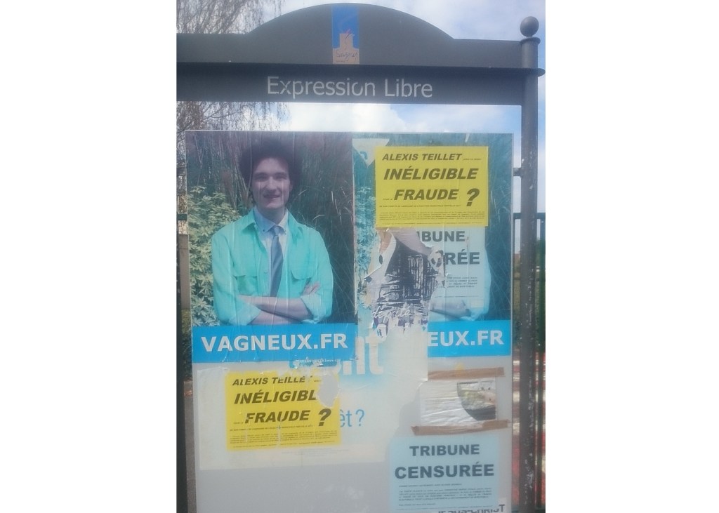 Note à Alexis TEILLET : la disparition de mes affiches n&rsquo;effacera pas, ni tes fraudes, ni ton inéligibilité à venir&nbsp;!