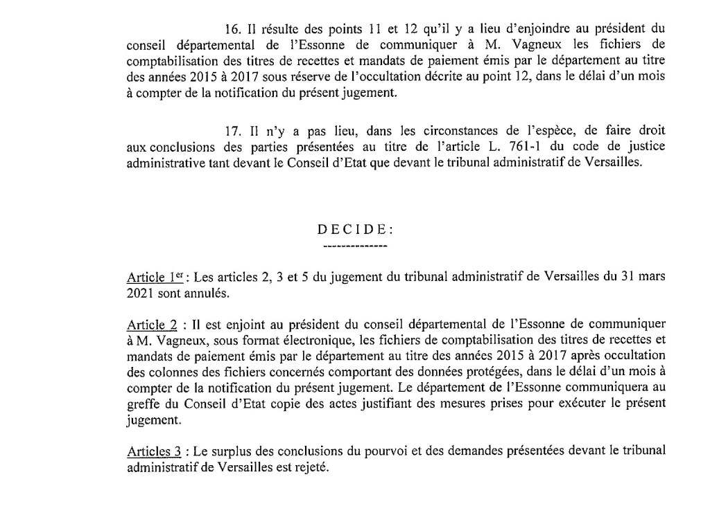 Le Département de l&rsquo;Essonne, condamné en cassation, à me communiquer les grands livres budgétaires 2015 à&nbsp;2017