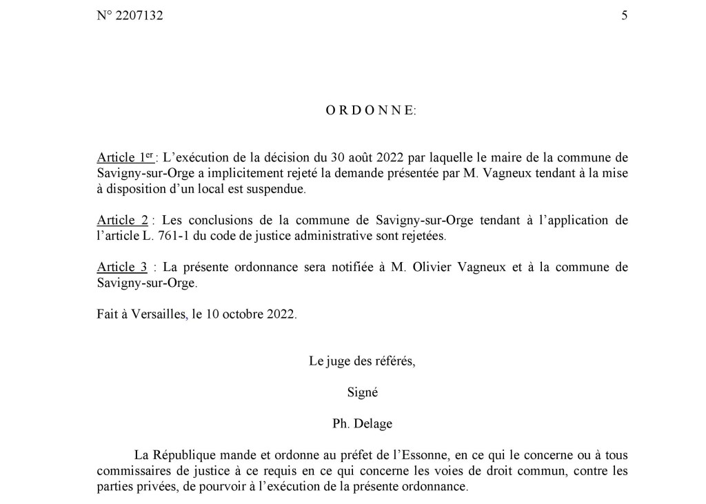 Victoire ! Le Tribunal administratif suspend la décision d&rsquo;Alexis TEILLET refusant de prêter une salle à ses opposants&nbsp;!