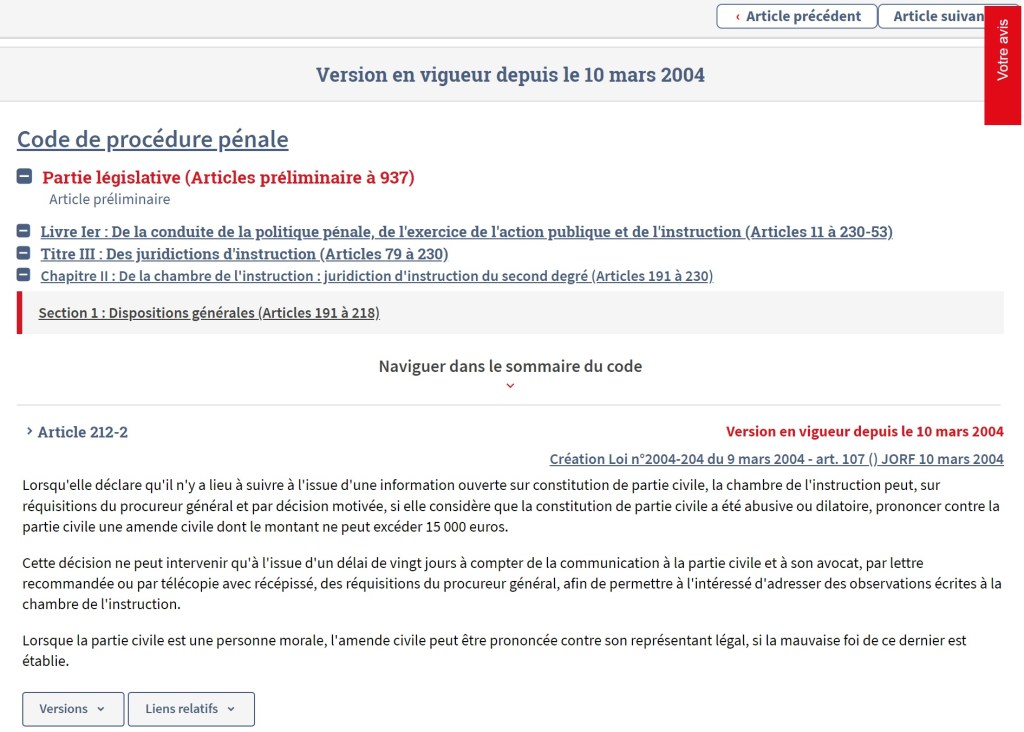 Devant la chambre de l&rsquo;instruction, l&rsquo;amende civile requise par le Parquet général n&rsquo;est recevable qu&rsquo;à la condition d&rsquo;avoir été notifiée préalablement vingt jours avant à la partie&nbsp;civile