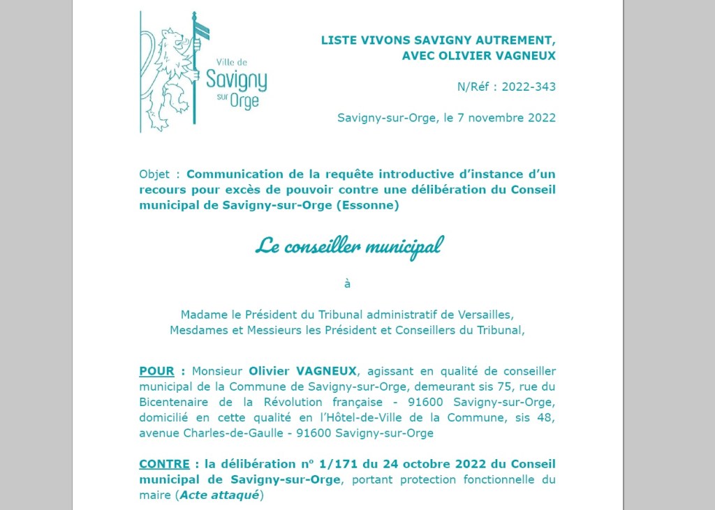 Mon recours au Tribunal administratif contre l&rsquo;illégale protection fonctionnelle d&rsquo;Alexis&nbsp;TEILLET