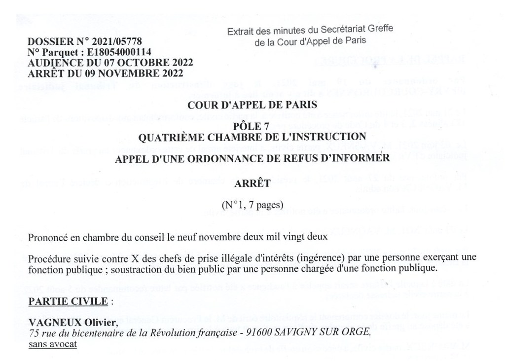Troisième annulation consécutive d&rsquo;une ordonnance du juge d&rsquo;instruction refusant d&rsquo;informer de la prise illégale d&rsquo;intérêts d&rsquo;Éric MEHLHORN à l&rsquo;occasion du vote de sa protection&nbsp;fonctionnelle