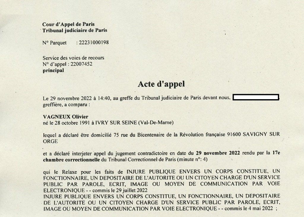 Injures publiques d&rsquo;Alexis TEILLET : Olivier VAGNEUX relaxé pour 2 articles mais condamné pour 3 articles en premier ressort (jugement frappé&nbsp;d&rsquo;appel)