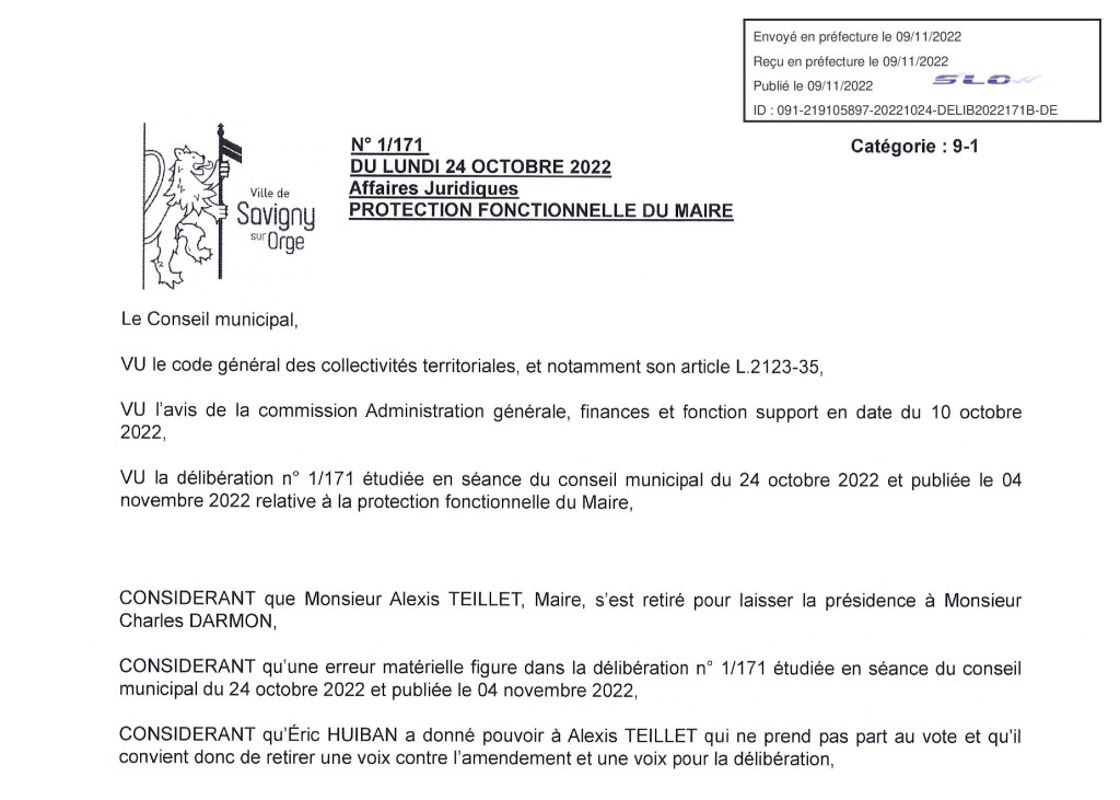 Protection fonctionnelle d&rsquo;Alexis TEILLET : l&rsquo;administration « essaie » de rectifier son illégale délibération, et se vautre lamentablement…
