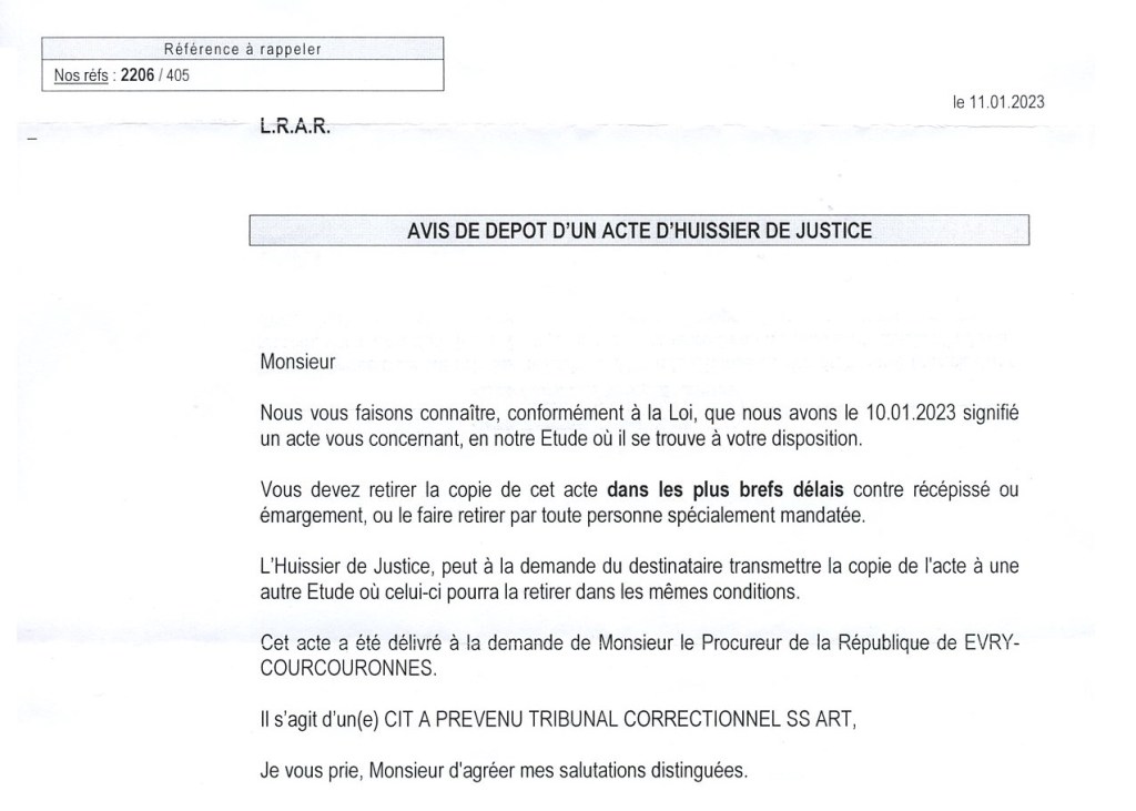 Olivier VAGNEUX cité à comparaître le 14 février 2023 pour répondre du délit de publication d&rsquo;actes de procédure pénale avant leur lecture en audience&nbsp;publique