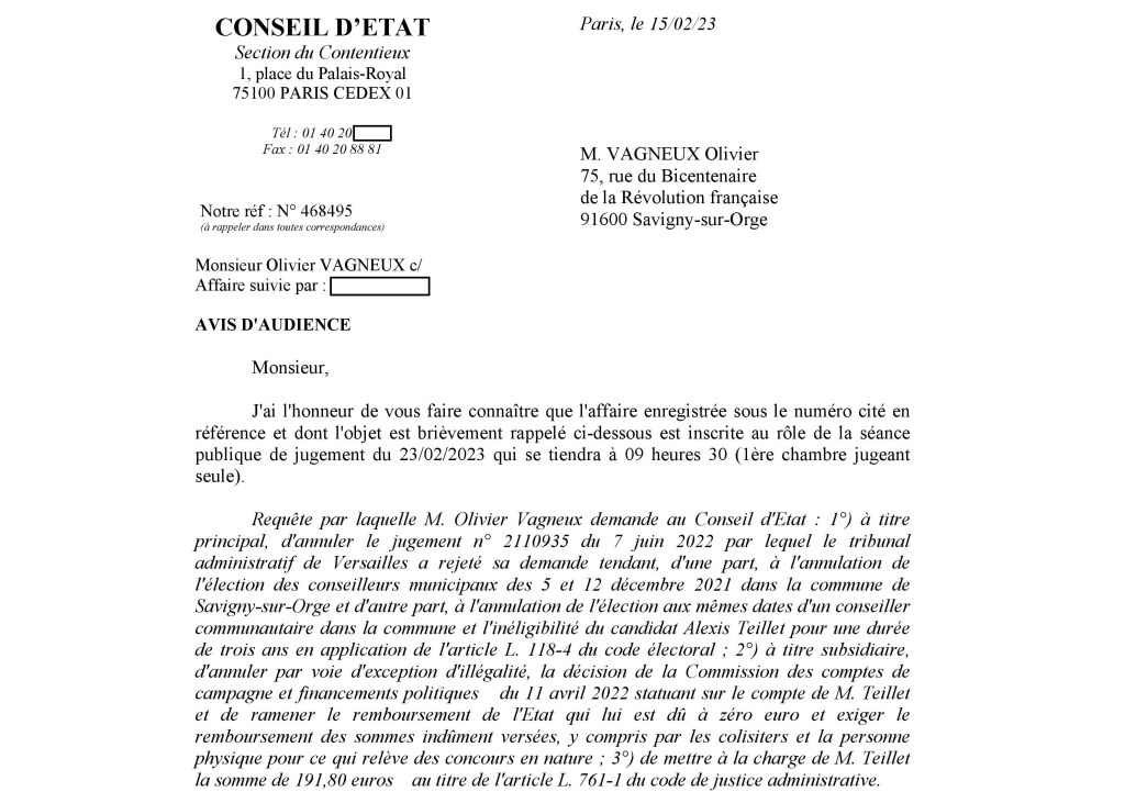 Annulation de la municipale 2021 à Savigny-sur-Orge : l&rsquo;afaire est audiencée au jeudi 23 février&nbsp;2023