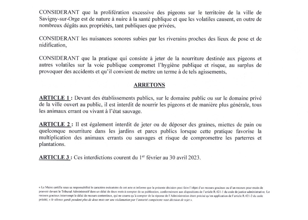 À Savigny-sur-Orge, il est légal de jeter des graines ou des miettes, mais uniquement lorsque cette pratique ne favorise pas la multiplication des oiseaux&nbsp;!